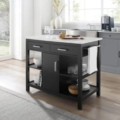 Coupon ⌛ Crosley Furniture Audrey Black With Faux Marble Top Kitchen Island - 42"W X 23.5"D X 36"H ????
