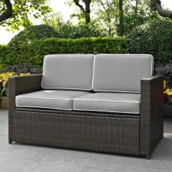 Best deal ???? Crosley Furniture Palm Harbor Outdoor Wicker Loveseat In Brown With Grey Cushions ????