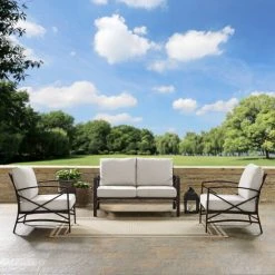 Promo ???? Crosley Furniture Kaplan 3 Pc Outdoor Seating Set With Oatmeal Cushion - Loveseat, Two Outdoor Chairs ????