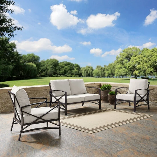 Promo ???? Crosley Furniture Kaplan 3 Pc Outdoor Seating Set With Oatmeal Cushion - Loveseat, Two Outdoor Chairs ???? 4 Promo ???? Crosley Furniture Kaplan 3 Pc Outdoor Seating Set With Oatmeal Cushion - Loveseat, Two Outdoor Chairs ???? - Image 2