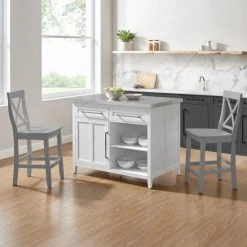 Flash Sale ???? Crosley Furniture Silvia Stainless Steel Top Kitchen Island W/X-Back Stools ????