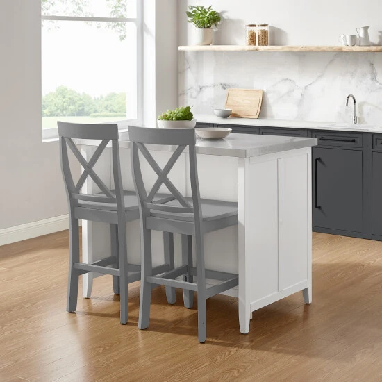 Flash Sale ???? Crosley Furniture Silvia Stainless Steel Top Kitchen Island W/X-Back Stools ???? 4 Flash Sale ???? Crosley Furniture Silvia Stainless Steel Top Kitchen Island W/X-Back Stools ???? - Image 2