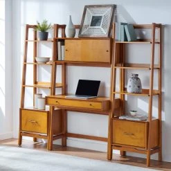 Hot Sale ???? Crosley Furniture Landon 3Pc Desk & Etagere Set Acorn - Desk, 2 Small Etageres ????