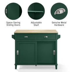 New ???? Crosley Furniture Cora Drop Leaf Kitchen Island Emerald Green ⌛ -Crosley Furniture Shop unnamed file 1463