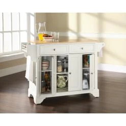 Hot Sale ???? Crosley Furniture LaFayette White Finish Natural Wood Top Kitchen Island ????