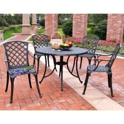 Outlet ✨ Crosley Furniture Sedona 42" Five Piece Cast Aluminum Outdoor Dining Set With High Back Arm Chairs In Black Finish ????
