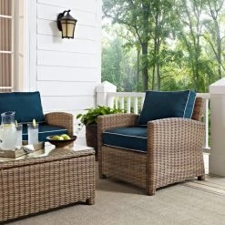 Cheapest ???? Crosley Furniture Bradenton Outdoor Wicker Arm Chair With Navy Cushions ????
