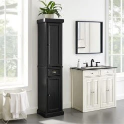Flash Sale ???? Crosley Furniture Seaside Tall Linen Cabinet - 14"d X 16"w X 72"h Distressed Black ????