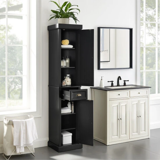 Flash Sale ???? Crosley Furniture Seaside Tall Linen Cabinet - 14"d X 16"w X 72"h Distressed Black ???? 5 Flash Sale ???? Crosley Furniture Seaside Tall Linen Cabinet - 14"d X 16"w X 72"h Distressed Black ???? - Image 3