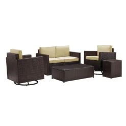 Hot Sale ???? Crosley Furniture Palm Harbor 5-Piece Outdoor Wicker Conversation Set With Sand Cushions - Loveseat, Two Armchairs, Side Table & Glass Top Table ???? -Crosley Furniture Shop unnamed file 1906