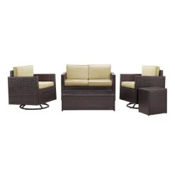 Hot Sale ???? Crosley Furniture Palm Harbor 5-Piece Outdoor Wicker Conversation Set With Sand Cushions - Loveseat, Two Armchairs, Side Table & Glass Top Table ???? -Crosley Furniture Shop unnamed file 1907