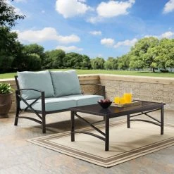 Outlet ❤️ Crosley Furniture Kaplan 2 Pc Outdoor Seating Set With Mist Cushion - Loveseat, Coffee Table ????