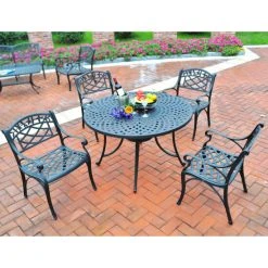 Outlet ???? Crosley Furniture Sedona 42" Five Piece Cast Aluminum Outdoor Dining Set With Arm Chairs In Black Finish ????
