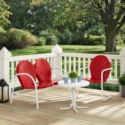 New ???? Crosley Furniture Griffith 3 Piece Metal Outdoor Conversation Seating Set - Loveseat & Chair In Red Finish With Side Table In White Finish ???? -Crosley Furniture Shop unnamed file 2236