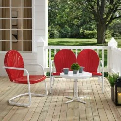 New ???? Crosley Furniture Griffith 3 Piece Metal Outdoor Conversation Seating Set - Loveseat & Chair In Red Finish With Side Table In White Finish ???? -Crosley Furniture Shop unnamed file 2237