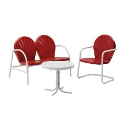 New ???? Crosley Furniture Griffith 3 Piece Metal Outdoor Conversation Seating Set - Loveseat & Chair In Red Finish With Side Table In White Finish ???? -Crosley Furniture Shop unnamed file 2239