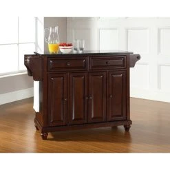 Hot Sale ???? Crosley Furniture Cambridge Solid Black Granite Top Kitchen Island In Vintage Mahogany Finish ⌛