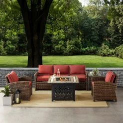 Best reviews of ???? Crosley Furniture Bradenton 5-Piece Outdoor Wicker Sofa Conversation Set With Sangria Cushions ????
