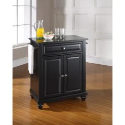 Coupon ???? Crosley Furniture Cambridge Solid Black Granite Top Portable Kitchen Island In Black Finish ????