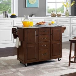 Flash Sale ???? Crosley Furniture Eleanor Stainless Steel Top Kitchen Cart ⌛