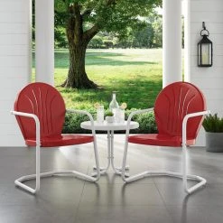 Cheapest ???? Crosley Furniture Griffith 3 Piece Metal Outdoor Conversation Seating Set - Two Chairs In Red Finish With Side Table In White Finish ⌛