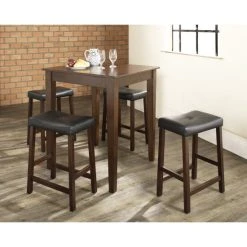 Budget ???? Crosley Furniture Cherry Finish Wood Pub Table And Upholstered Saddle Stool Set (Set Of 5) ????