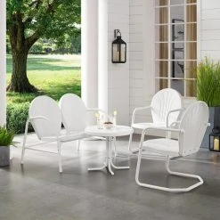Best Pirce ⭐ Crosley Furniture Griffith White Steel Outdoor Conversation Seating (4-Piece Set) ⭐