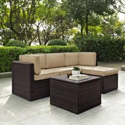 Outlet ???? Crosley Furniture Palm Harbor 5 Piece Outdoor Wicker Seating Set With Sand Cushions ????