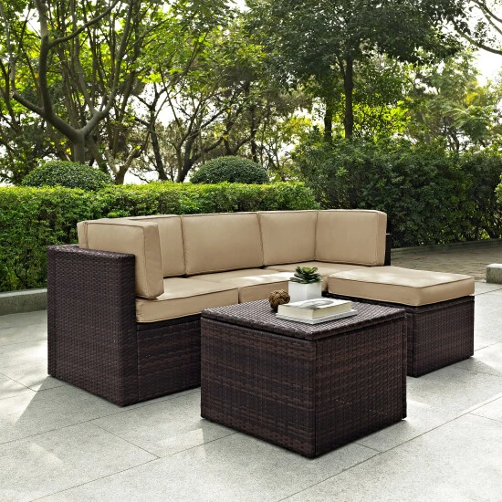 Outlet ???? Crosley Furniture Palm Harbor 5 Piece Outdoor Wicker Seating Set With Sand Cushions ???? 3 Outlet ???? Crosley Furniture Palm Harbor 5 Piece Outdoor Wicker Seating Set With Sand Cushions ????