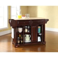Best Sale ✔️ Crosley Furniture Alexandria Natural Wood Top Kitchen Island In Vintage Mahogany Finish ????
