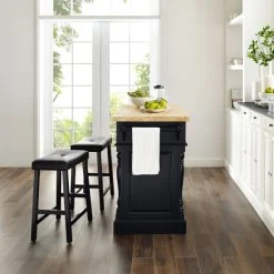Flash Sale ???? Crosley Furniture Oxford Butcher Block Top Kitchen Island In Black Finish With 24" Black Upholstered Saddle Stools ???? -Crosley Furniture Shop unnamed file 3088