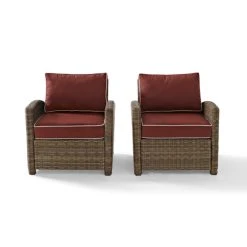Deals ???? Crosley Furniture Bradenton Outdoor Wicker Arm Chairs With Sangria Cushions (Set Of 2) ????