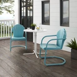 Brand new ???? Crosley Furniture Tulip 3Pc Outdoor Bistro Set - 98 W X 29 D X 32.88 H Pastel Blue Satin ????