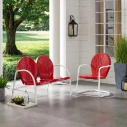 Best Pirce ✨ Crosley Furniture Griffith 2 Piece Metal Outdoor Conversation Seating Set - Loveseat & Chair In Red Finish ????
