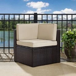 Budget ???? Crosley Furniture Palm Harbor Outdoor Wicker Corner Chair In Brown With Sand Cushions ????