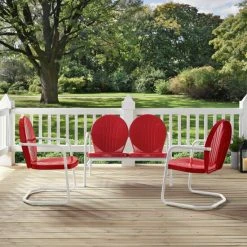 New ✨ Crosley Furniture Griffith 3 Piece Metal Outdoor Conversation Seating Set - Loveseat & 2 Chairs In Red Finish ????