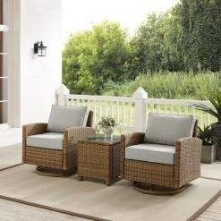 Best Sale ???? Crosley Furniture Bradenton 3Pc Outdoor Wicker Swivel Rocker Chair Set Sangria ✔️