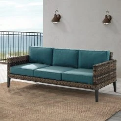 Cheap ???? Crosley Furniture Prescott Outdoor Wicker Sofa Mineral Blue ????
