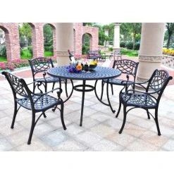 Hot Sale ???? Crosley Furniture Sedona 46" Five Piece Cast Aluminum Outdoor Dining Set With Arm Chairs In Black Finish ????