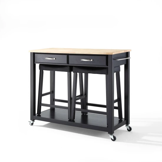 Buy ???? Crosley Furniture Black Natural Wood Top Kitchen Cart And Island With Black 24-inch Upholstered Saddle Stools ???? 7 Buy ???? Crosley Furniture Black Natural Wood Top Kitchen Cart And Island With Black 24-inch Upholstered Saddle Stools ???? - Image 5