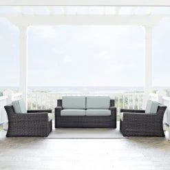 Coupon ???? Crosley Furniture Beaufort Wicker Outdoor 3-piece Outdoor Seating Set With Mist Cushions ????