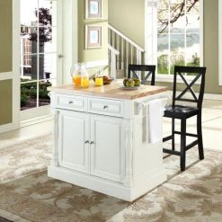 Flash Sale ???? Crosley Furniture Oxford Kitchen Island W/X-Back Stools - 47.75 "W X 23 "D X 35.75 "H ????