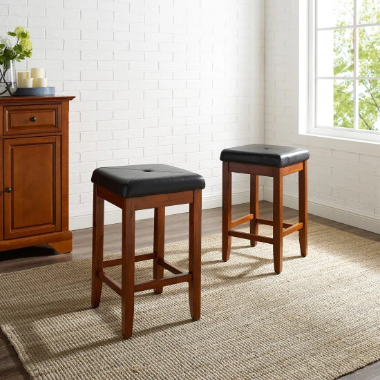 Promo ⌛ Crosley Furniture Classic Cherry Finish Upholstered Square Seat Bar Stool With 24-inch Seat Height (Set Of Two) ???? 4 Promo ⌛ Crosley Furniture Classic Cherry Finish Upholstered Square Seat Bar Stool With 24-inch Seat Height (Set Of Two) ???? - Image 2