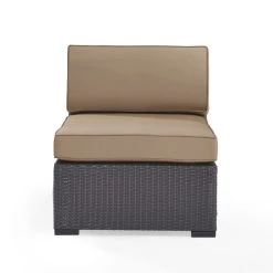 Hot Sale ???? Crosley Furniture Biscayne Brown Wicker Armless Chair With Mocha Cushions ????