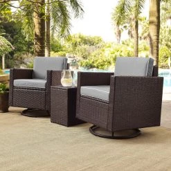 Flash Sale ✨ Crosley Furniture Palm Harbor 3 Piece Wicker Conversation Set With Gray Cushions ????