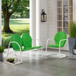 Wholesale ???? Crosley Furniture Griffith 2 Piece Metal Outdoor Conversation Seating Set - Loveseat & Chair In Grasshopper Green Finish ????