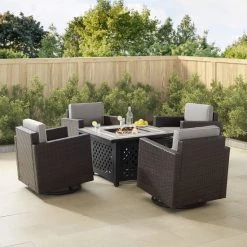 Discount ???? Crosley Furniture Palm Harbor 5Pc Outdoor Wicker Conversation Set W/Fire Table Sand ????
