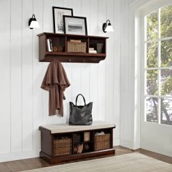 Discount ✔️ Crosley Furniture Brennan 2 Piece Entryway Bench And Shelf Set In Mahogany - 41.5"W X 18.25"H X 15"D ????