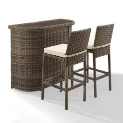 New ❤️ Crosley Furniture Bradenton Outdoor Brown Wicker 3-Piece Bar Set With Sand Cushions ???? -Crosley Furniture Shop unnamed file 4004