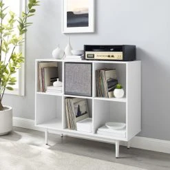 New ???? Crosley Furniture Liam 6 Cube Record Storage Bookcase With Speaker - 15.75"x42.25"x35.88" ✔️
